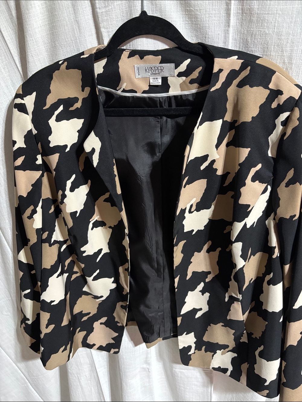Kasper Black, Beige & Cream Patterned Women's Open-Front Blazer - Picture 3 of 3
